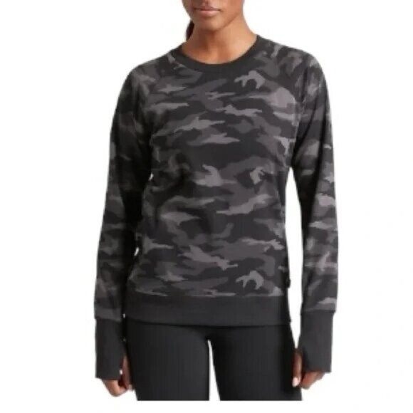 Athleta Black Camo Triumph Crew Neck Pocket Sweatshirt - Picture 1 of 6